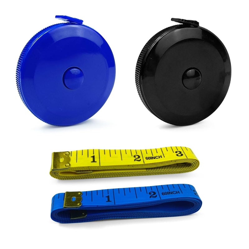 FKEYTO Professional Body Measuring Tape, 4 Pack Retractable Fabric Tape Measure Set for Sewing, Body Measurement, Tailoring (Black, Blue, Yellow) - Image 1